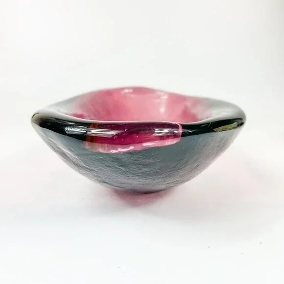 Vintage Blenko Amethyst Textured Art Glass Oval Bowl Cigar Ashtray